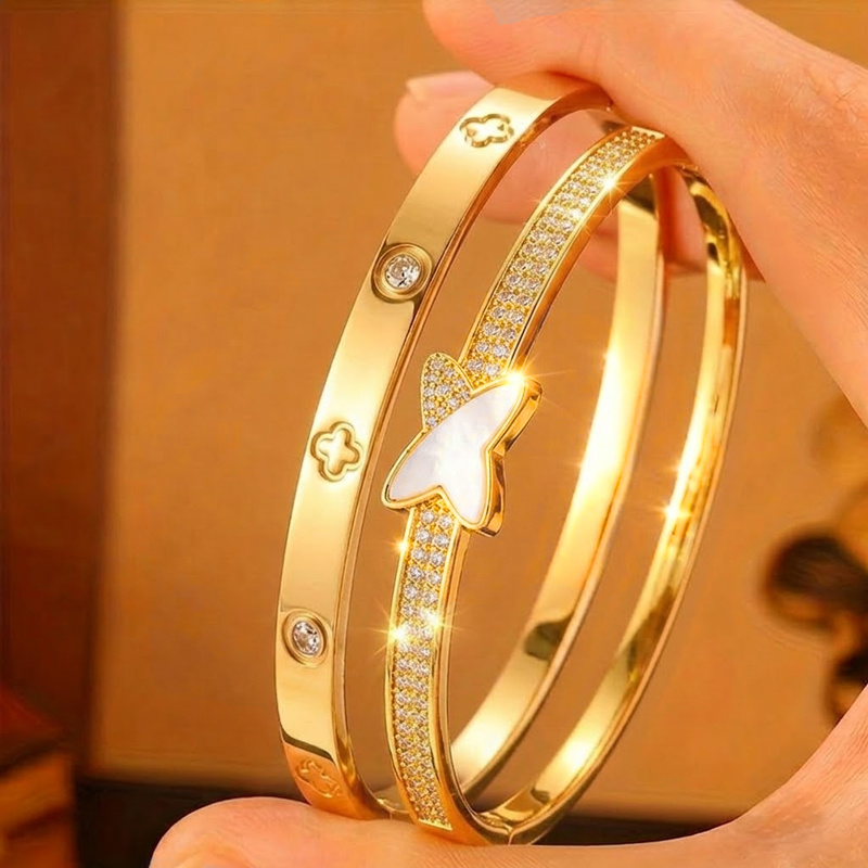 2pcs Mother-of-Butterfly Design Stainless Steel Bangle Set